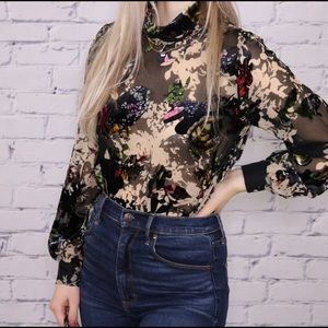 Reiss black sheer velvet top r3